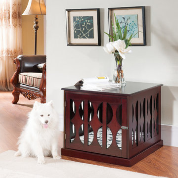 Emma Pet Crate in Mahogany Wood with Geometric Designs by Elegant Home Fashions
