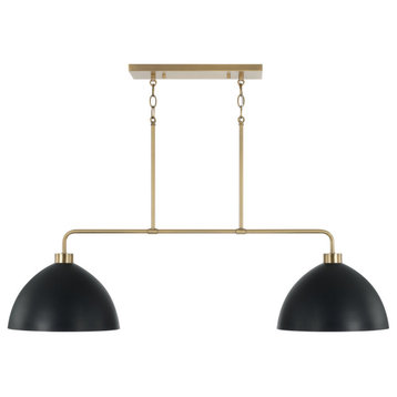 Ross Two Light Island Pendant in Aged Brass and Black