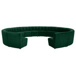 Meridian Furniture - Limitless Velvet Upholstered 14-Piece Modular Sectional, Green - Invest in your home's comfort with this Limitless 14 Piece Sectional. This modular unit offers tons of flexibility in the number of ways that you can put each piece in the Limitless collection together to get the ideal customized look. Upholstered in green velvet, this beautiful piece is soft and cool to the touch, so you can feel comfortable from every angle. Button and channel tufting add to this unit's upscale look and contemporary charm.