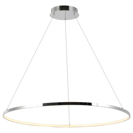 Circulo Metal Round Modern LED Pendant, Chrome, Width: 34.88"