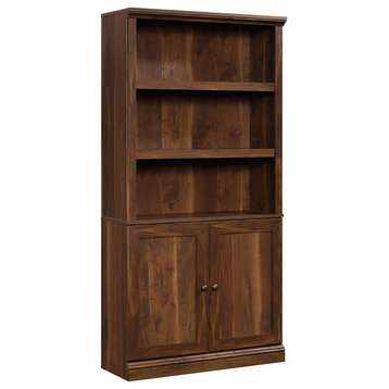 Bookcase, Wooden Frame With 3 Adjustable Shelves and Lower Cabinet, Walnut