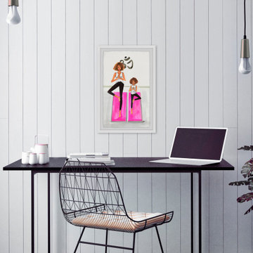 "Mom and Daughter Yoga" Framed Painting Print