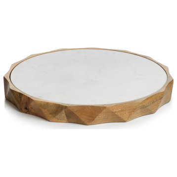 Tiziano Wood and White Marble Serving Board, Large
