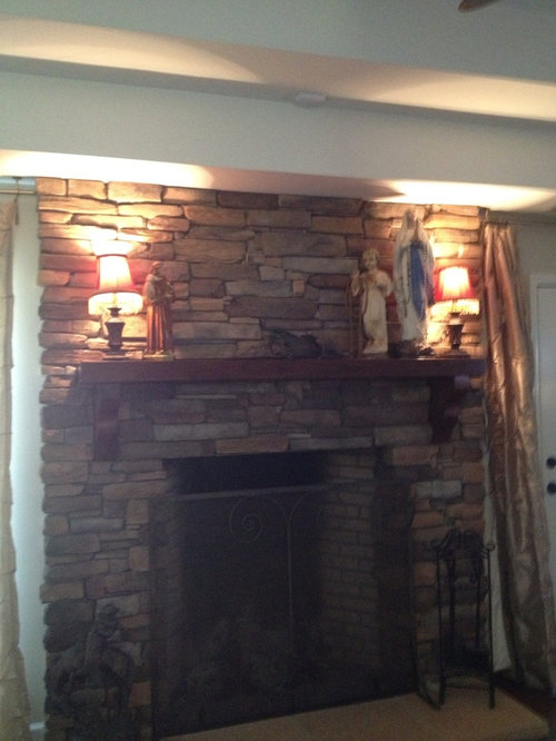 Need help brightening up and accessorizing mantle and TV wall