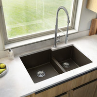 Karran 32" Undermount Large/Small Bowl Quartz Kitchen Sink, Brown