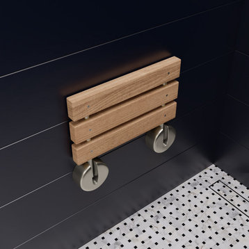 ALFI brand ABS16R-BN Brushed Nickel 16" Folding Teak Wood Shower Seat Bench
