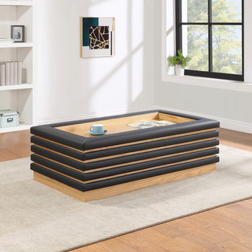 Rory Black Faux Leather Coffee Table, Black, Rectangular, Natural Finish