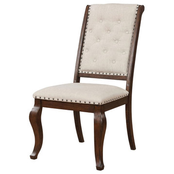 Set of 2 Dining Chair, Hardwoood Frame With Diamond Button Tufted Back, Cream