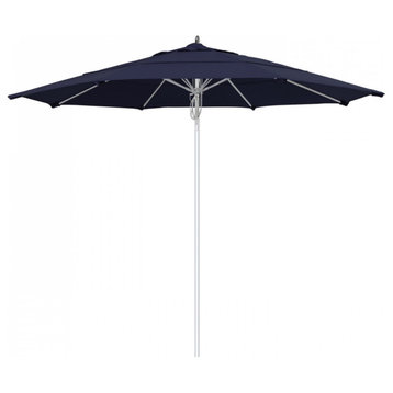 11' Patio Umbrella Silver Pole Fiberglass Rib Pulley Lift Sunbrella, Navy Blue