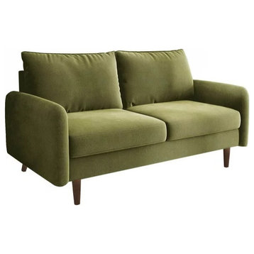 Retro Modern Loveseat, Tapered Legs With Comfy Upholstered Seat, Army Green