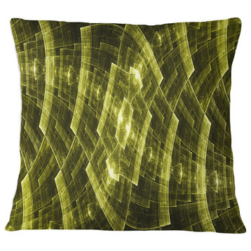 Golden Psychedelic Fractal Metal Grid Art Abstract Throw Pillow, 16"x16"