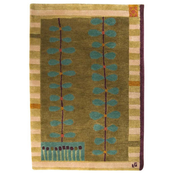 Artist Designed Contemporary Hand Knotted Wool Nepali Rug, 72"x108"