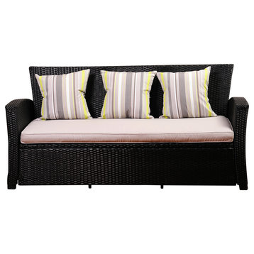Atlantic Staffordshire Black Wicker Sofa With Light Grey Cushions