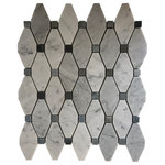 All Marble Tiles - Elongated Octagon Waterjet Mosaic With Bianco Carrara & Blue Stone Dot - Material: Mabrle