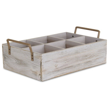 6 Compartment Brown Wood Grain Caddy With Side Handles