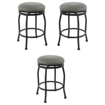 Home Square 24" Metal and Fabric Swivel Counter Stool in Charcoal - Set of 3