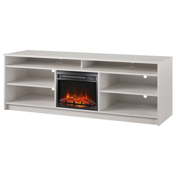 Ameriwood Home Hendrix 75" TV Stand with Electric Fireplace Insert in Ivory Oak