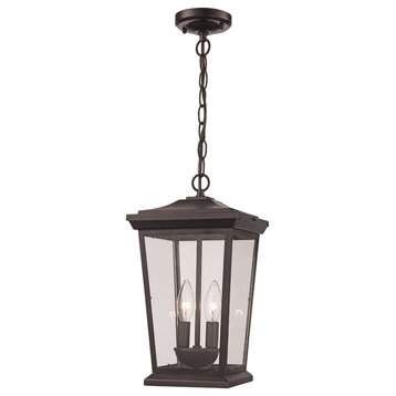 2 Light Hanging Lantern in Black with Clear Glass