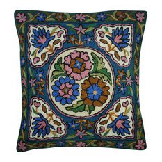 Mogul Interior - Ethnic Cushion Covers Handmade Woolen Colorful Suzani Embroidered Pillow Covers, - Decorative Pillows