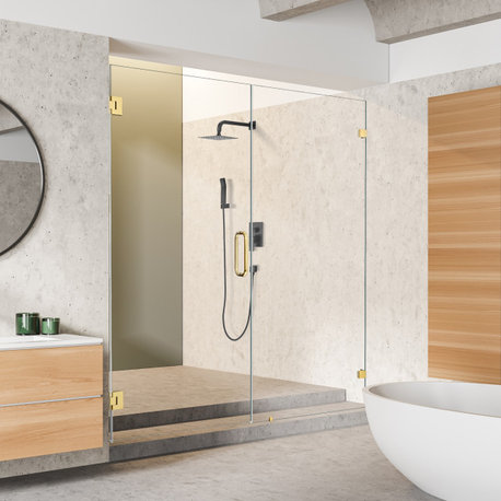 Roisin Frameless Hinged Shower Door, Clear Glass, Brushed Gold, 60"wx74"h