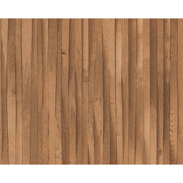 Loft Nature Textured Wallpaper Featuring Wooden Beam, Dark Brown Beige, One Roll