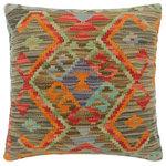 Bareens Designer Rugs - Rustic Turkish Reed Hand Woven Kilim Pillow - Embellish your home with this timeless casual chic handmade Southwestern Kilim throw pillow covers made with wool and cotton. Constructed on a loom by Nomad Turkman people with hand spun wool and Natural Vegetable dyes these beautiful Kilim pillow covers are known for their beautiful repetitive geometrical, naturalistic floral and traditional patterns yet still giving it a moden look. Masterfully artisan-crafted on traditional Kilim looms with a contemporary fashion palette producing bold intricate sharp patterns making them a standout piece in any decor.