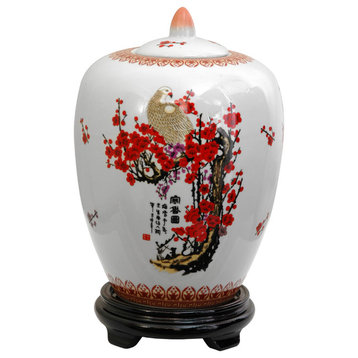 11" Cherry Blossom Porcelain Vase Jar