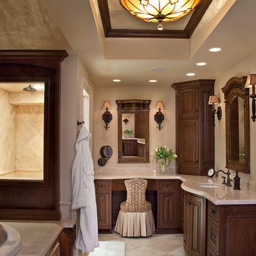 Custom master bath with cherry cabinets, Barrington, IL.