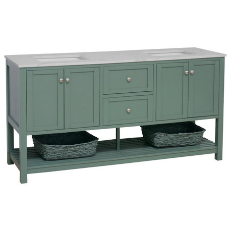 Kitchen Bath Collection Lakeshore 72" Double Vanity, Sage Green, Engineered Carrara