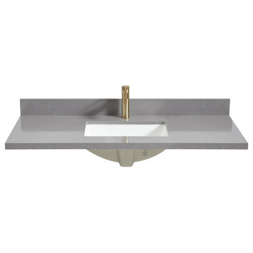 Malaga Composite Stone Vanity Top With Ceramic Sink, Reticulated Gray, 49"
