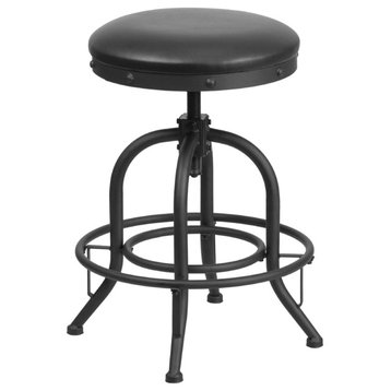 24'' Counter Height Stool with Swivel Lift Black Leather Seat