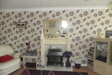 feature walls wallpapered and rest of walls emulsioned and woodwork undercoated
