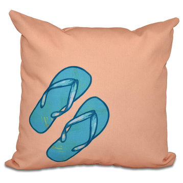 Flip Flops, Geometric Print Pillow, Coral, 20"x20"