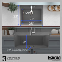 Karran QT-820 Top Mount 25" Single Bowl Quartz Kitchen Sink Kit, Grey
