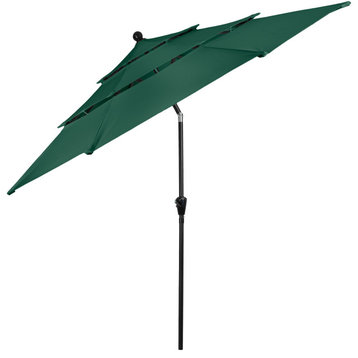 10 ft Patio Umbrella 3-Tiered Sunshade With Button Tilt and Crank, Hunter Green