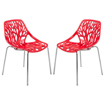 Leisuremod Modern Asbury Dining Chair W/ Chromed Legs, Set Of 2 Ac16R2