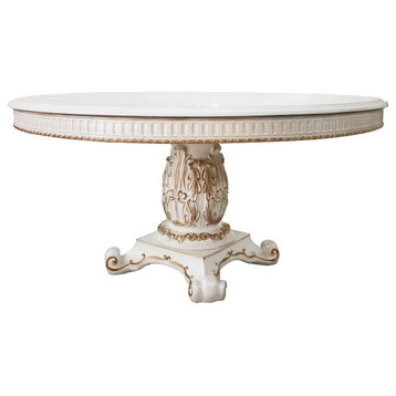 ACME Vendome Dining Table w/Pedestal (60"Dia) in Antique Pearl Finish