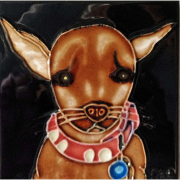 4x4" Chihuahua Dog Tile Dog Art Tile Ceramic Drink Holder Coaster