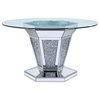 Faux Crystals and Mirror Inlaid Dining Table With Pedestal Base, Silver/Clear