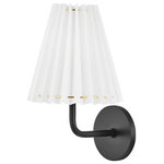 Mitzi - Demi LED Wall Sconce, Soft Black - Dubbed the comeback queen Demi brings pleats into the modern age coupling the traditional motif with minimalist metalwork. The Demi collection is stacked available as a wall sconce pendant linear light table lamp and floor lamp. Throughout the family one detail that shines is the metal ring at the edges of the shade. Structural in nature it becomes a decorative accent finished in aged brass or soft black.