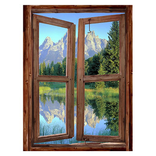36 Window Scape Instant View Mountain Lake #7 Wall Graphic Sticker Decal Mural Home Kids Game Room Office Art Decor