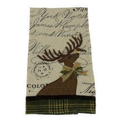 Xia Home Fashions - Reindeer With Applique Suede Collection Tea Towel, 16x22 - Dish Towels