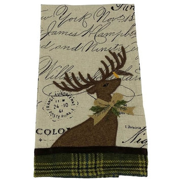 Reindeer With Applique Suede Collection Tea Towel, 16x22