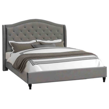 Best Master Furniture Myrick Tufted Velvet Platform Queen Bed in Gray