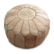 Unstuffed Moroccan Leather Pouf, Natural Beige