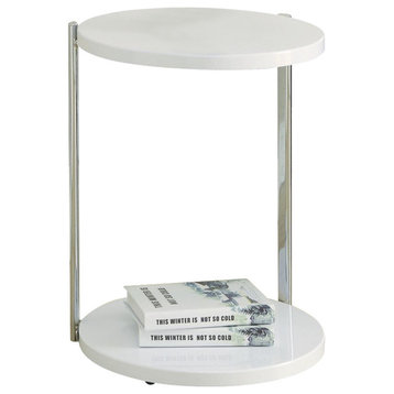 Accent Table Round Side End Nightstand Lamp Bedroom Metal Glossy White