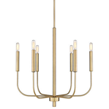 Sophisticated and Modern 6 - Light Aged Brass Chandelier