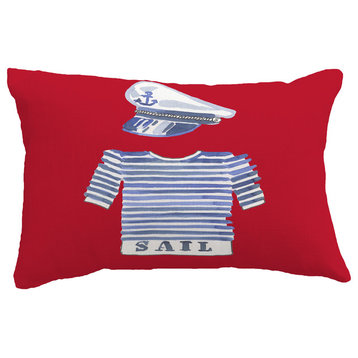 Captain Shirt Geometric Print Throw Pillow With Linen Texture, Red, 14"x20"
