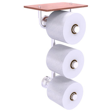 Dottingham 3 Roll Toilet Paper Holder with Wood Shelf, Satin Chrome