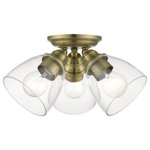 Livex Lighting - Montgomery 3 Light Antique Brass Semi-Flush - Whether it's style or practical lighting, this flush mount is the perfect addition to your bathroom, kitchen, hallway or bedroom. This three-light fixture from the Montgomery Collection features clear hand-blown glass shades and is shown in an antique brass finish. The clean graceful lines of the canopy complement the shades, creating an understated look that works well in most decors. Classic elegance combines with contemporary appeal to enhance any home in style.